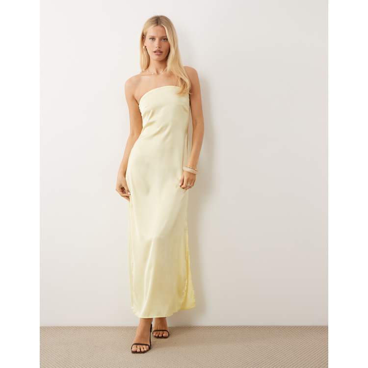 pleated satin bandeau maxi dress Women's Bright Orange Pleated Satin Bandeau Maxi Dress