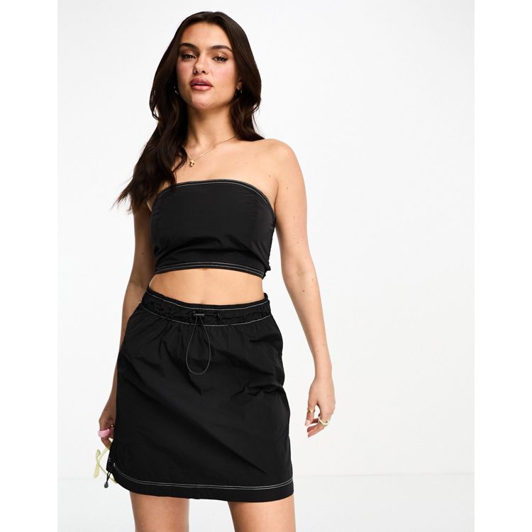 Pieces bandeau top in black with contrast stitching - part of a set