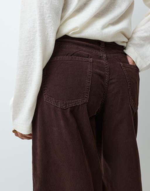 Pieces barrel leg cord pants in dark brown, 3 of 5