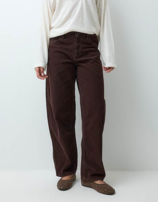Pieces barrel leg cord trousers in dark brown, 2 of 5