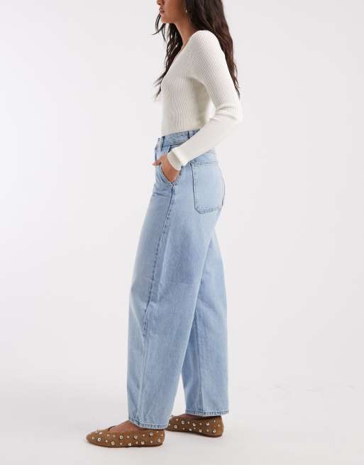 Pieces – Barrel-Leg-Jeans in Hellblau mit mittelhohem Bund, 3 von 5