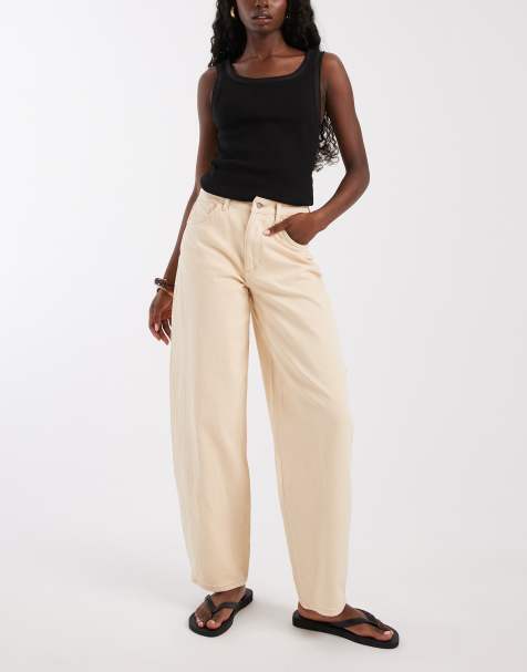 Pieces – Barrel-Leg-Jeans in Wollweiß mit hohem Bund - view 1
