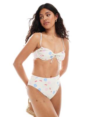 Pieces - Bas de bikini d'ensemble à taille haute et imprimé coquillages-Multicolore