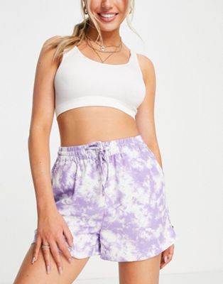 Pieces tie waist beach shorts in lilac tie dye