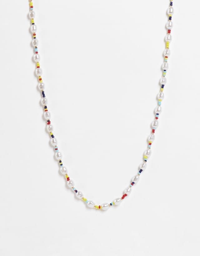 Pieces beaded and pearl necklace in multi