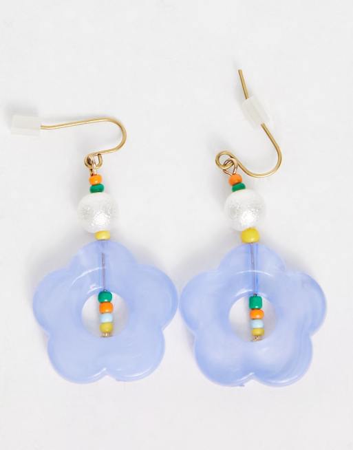 Pieces beaded flower drop earrings in blue, 4 of 4