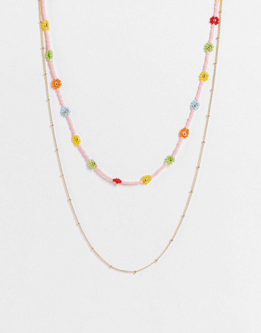 beaded layered necklaces in multi-Gold