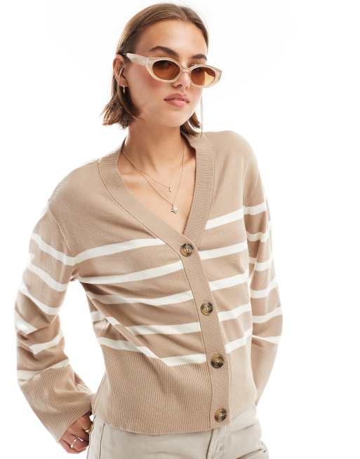 PIECES - Beige cardigan med hvide striber, 2 af 4