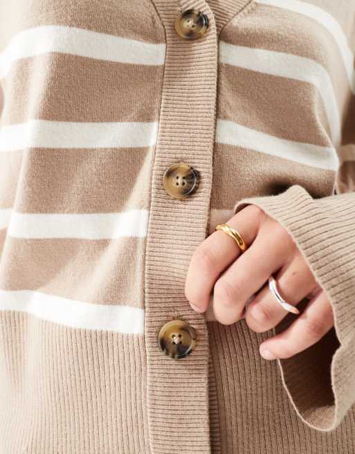 PIECES - Beige cardigan med hvide striber, 3 af 4