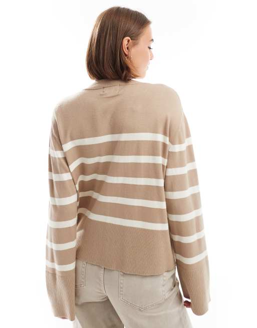 PIECES - Beige cardigan med hvide striber, 4 af 4