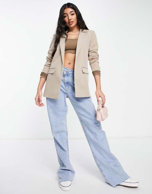 Pieces – Beige figursydd kavaj i oversize, 4 av 4