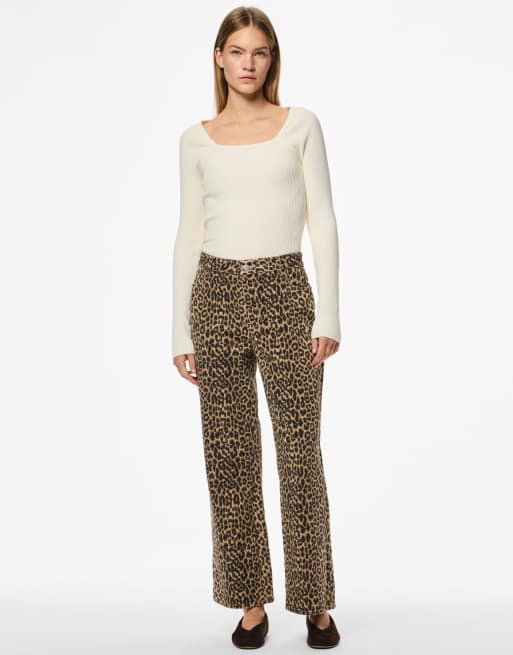Pieces - Beige jeans med brede ben
