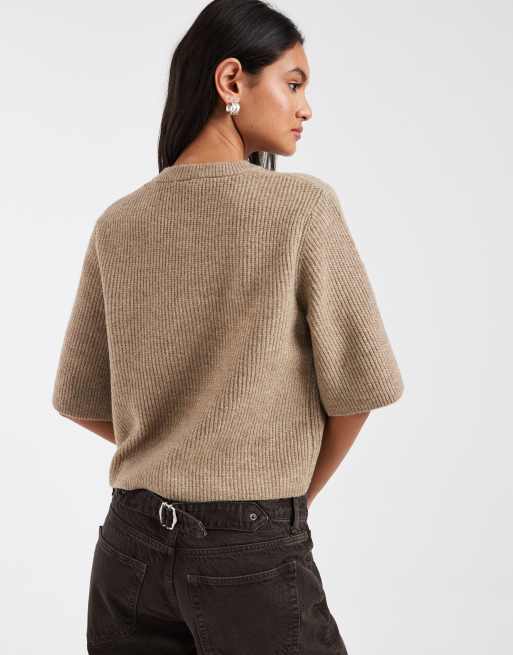 Pieces – Beige kofta med boxig passform och korta ärmar, 4 av 4