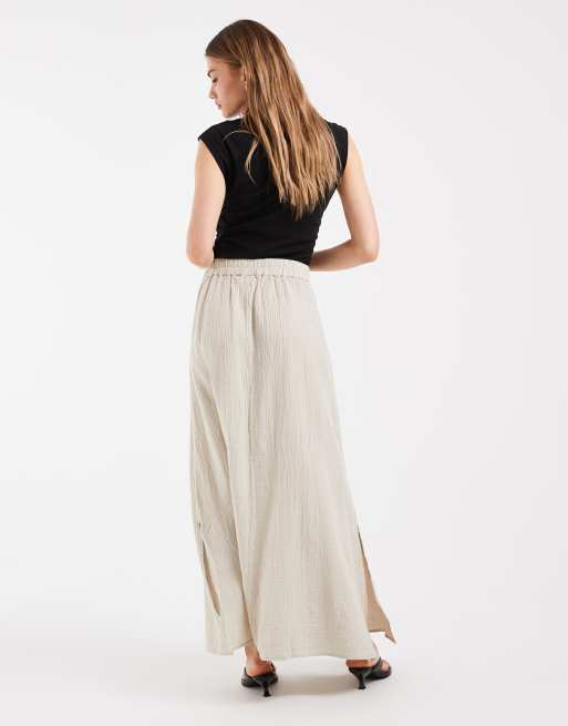 Pieces – Beige maxikjol i bomull, 5 av 5