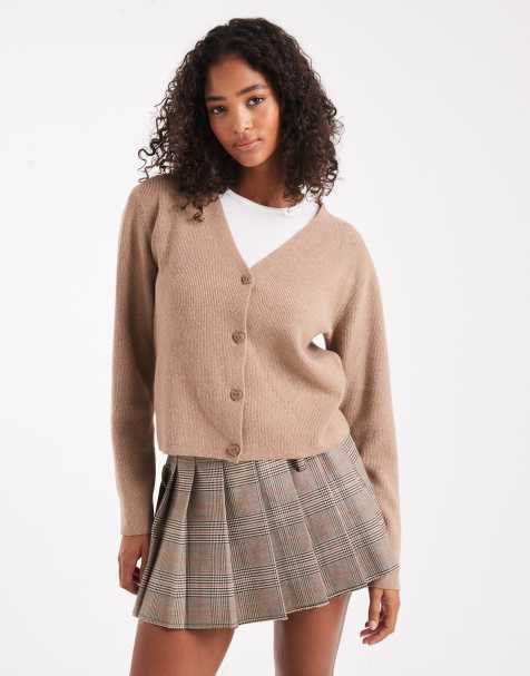 Pieces - Beige strikket cardigan med hjerteformede knapper - view 1