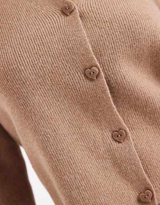 Pieces - Beige strikket cardigan med hjerteformede knapper, 3 af 4