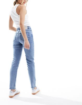 Pieces Bella High Waisted Tapered Ankle Jeans In Light Blue