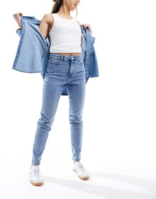Pieces - Bella - Jeans affusolati a vita alta blu chiaro, 3 di 5