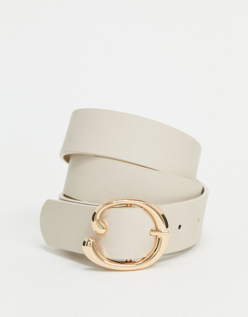 Pieces belt with gold abstract buckle in cream-Multi
