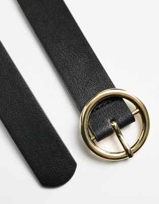 Pieces Belt With Gold Circle Buckle In Black