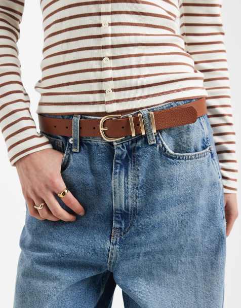 Pieces belt with gold-tone detailed buckle in cognac brown - view 1