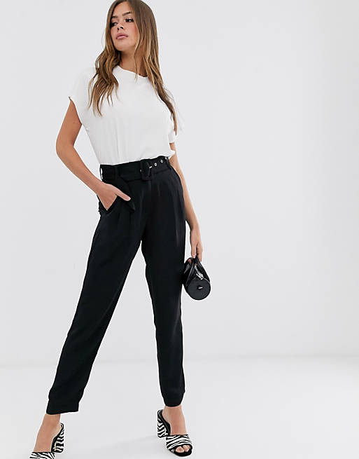Pieces belted pants in black | ASOS