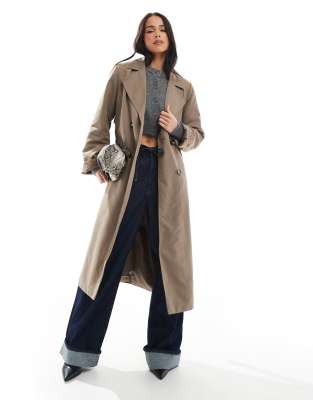 belted trench coat in lentil brown