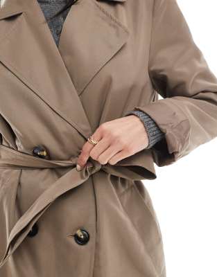 Pieces Belted Trench Coat In Brown