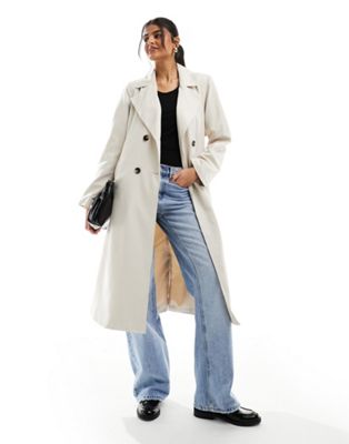 Pieces belted trench coat in stone