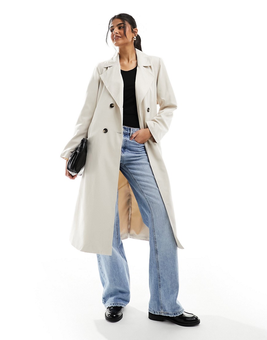 Pieces belted trench coat in stone-Neutral