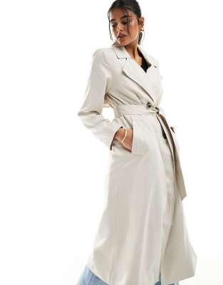 Pieces Belted Trench Coat In Neutral