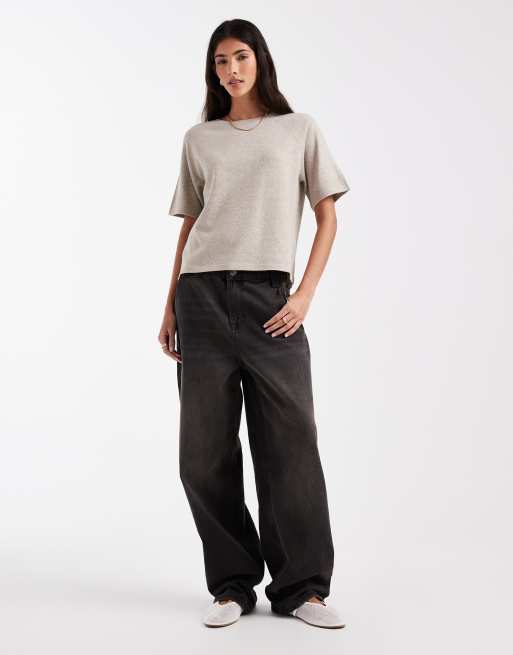 Pieces – Beżowy melanżowy sweter dzianinowy z krótkimi rękawami, 2 z 4
