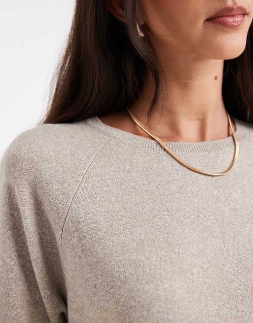 Pieces – Beżowy melanżowy sweter dzianinowy z krótkimi rękawami, 4 z 4