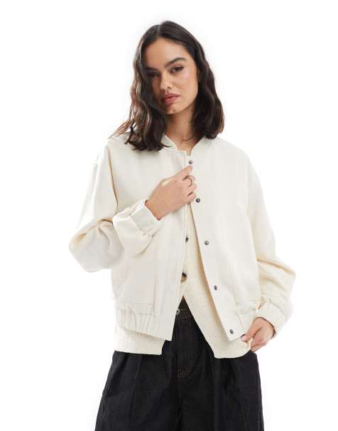 Pieces lined bomber jacket in whisper white
