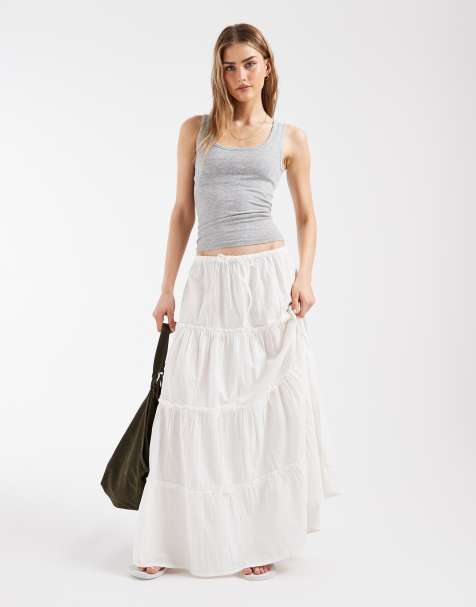 Pieces – Biała warstwowa spódnica maxi z gniecionej bawełny w stylu boho - view 1