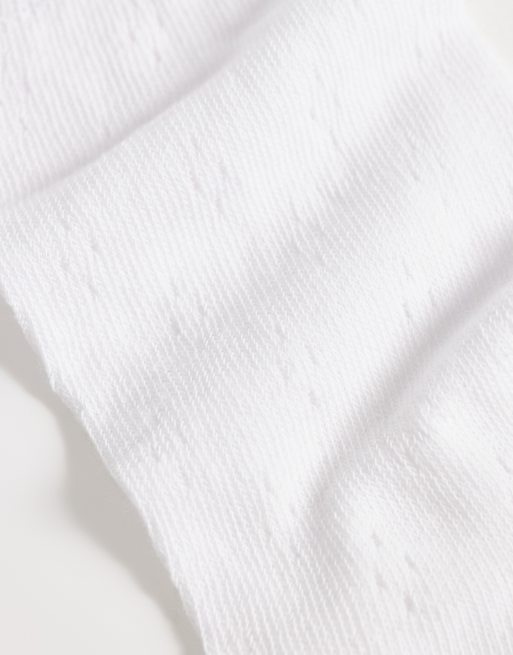 Pieces – Białe skarpetki z falbanką o splocie pointelle, 3 z 3