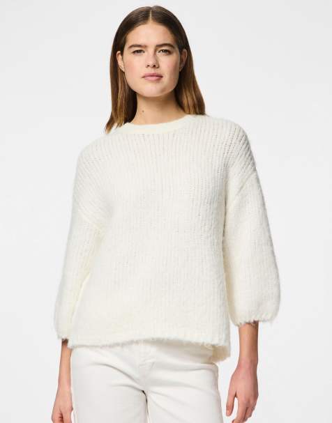 Pieces – Biały dzianinowy sweter zakładany przez głowę - view 1