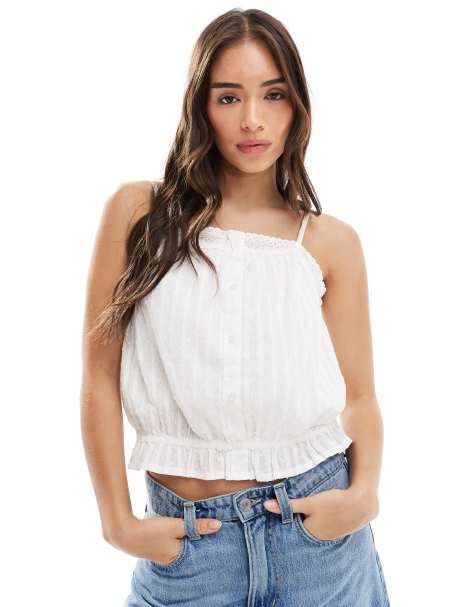 Pieces sleeveless boho cami top in white