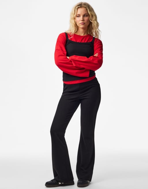 Pieces Billie jersey high waist flared stretch leggings in black, 3 of 7