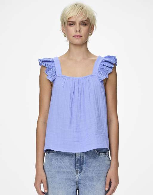 Pieces – Blå, ärmlös topp