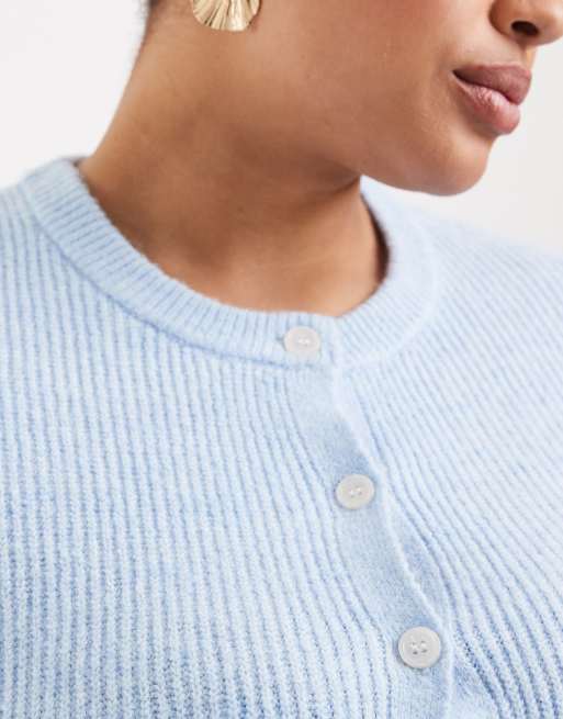 PIECES - Blå kortærmet cardigan i blød strik, 2 af 4