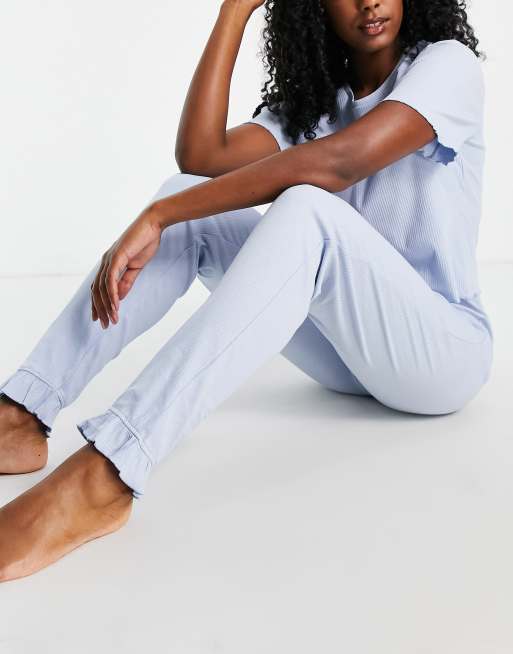 Pieces – Blå pyjamas med uddkant
