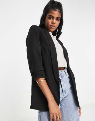 Pieces - Blazer à manches froncées - Noir
