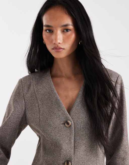 Pieces - Blazer ajusté d'ensemble texturé à taille cintrée - Marron clair, 3 de 4