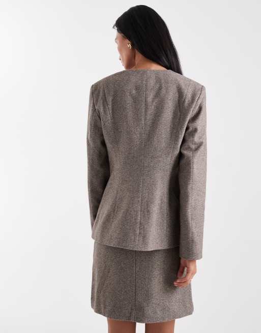 Pieces - Blazer ajusté d'ensemble texturé à taille cintrée - Marron clair, 4 de 4