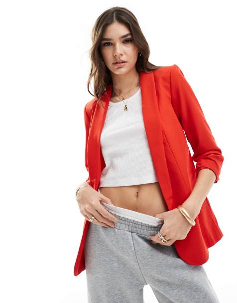 Pieces - Blazer avec manches froncées - Rouge - view 1