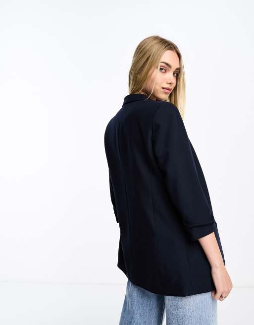 Pieces - Blazer blu navy con maniche arricciate, 3 di 4