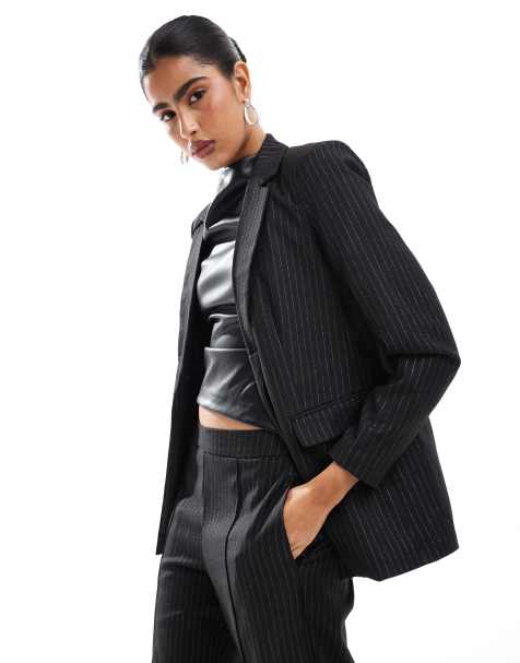 Pieces blazer co-ord in black glitter pinstripe - view 1