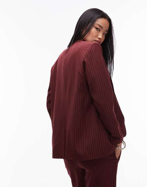 Pieces - Blazer d'ensemble ajusté à fines rayures - Bordeaux, 3 de 4