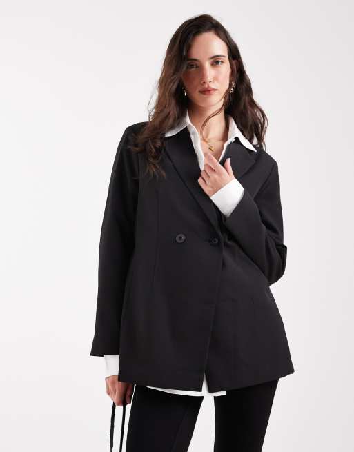 Pieces - Blazer doppiopetto oversize nero, 2 di 4